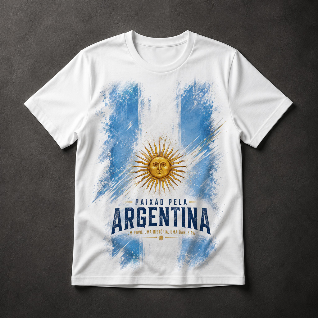 Camiseta Argentina Paixão Sol de Maio Bandeira Torcedor Futebol Masculina Estampada