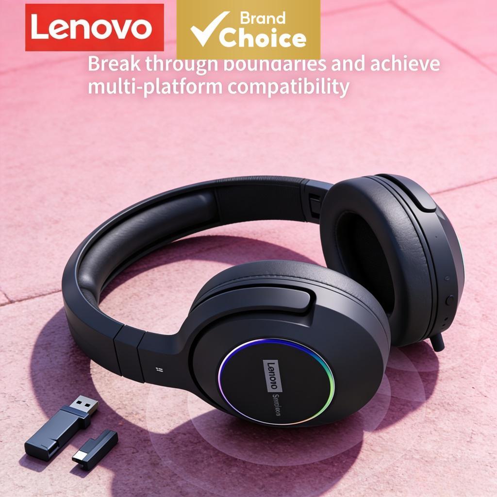 Fone de Ouvido Gamer Lenovo 3 Modos 2.4G + Bluetooth 5.4 + USB com Microfone ENC, RGB, Baixa Latência, Over-Ear, para