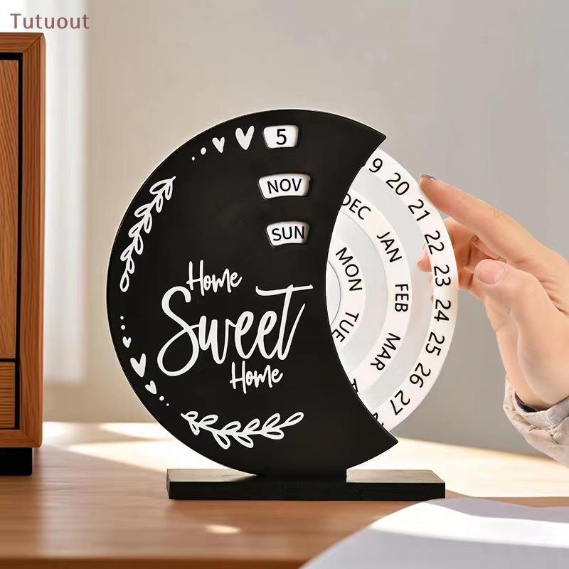 Calendário Perpétuo TUTU , De Mesa De Disco De Madeira Blo Rotativo Manual Para Casa BR