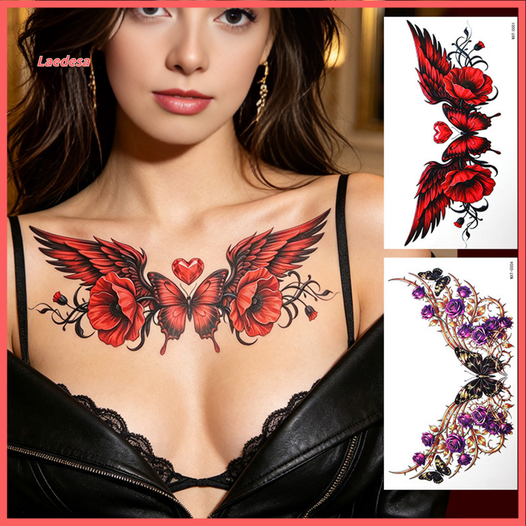 Kids Safe Temporary Tattoos 5 Sheets Waterproof Colorful Butterfly Flower Tattoo Stickers Floral Body Art Decals for Wom