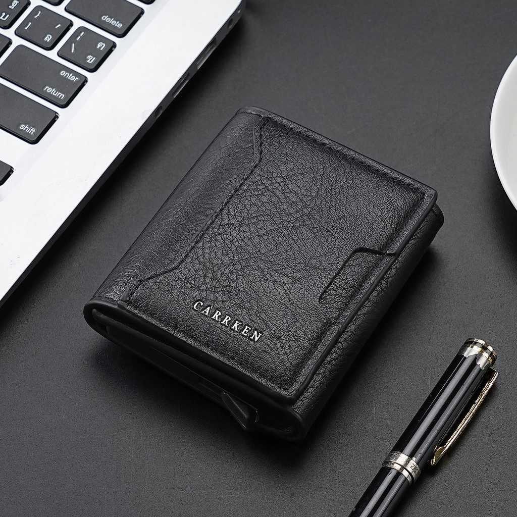 Elegante carteira masculina de couro, porta-cartões unissex vertical curto e multifuncional, com múltiplos compartimento