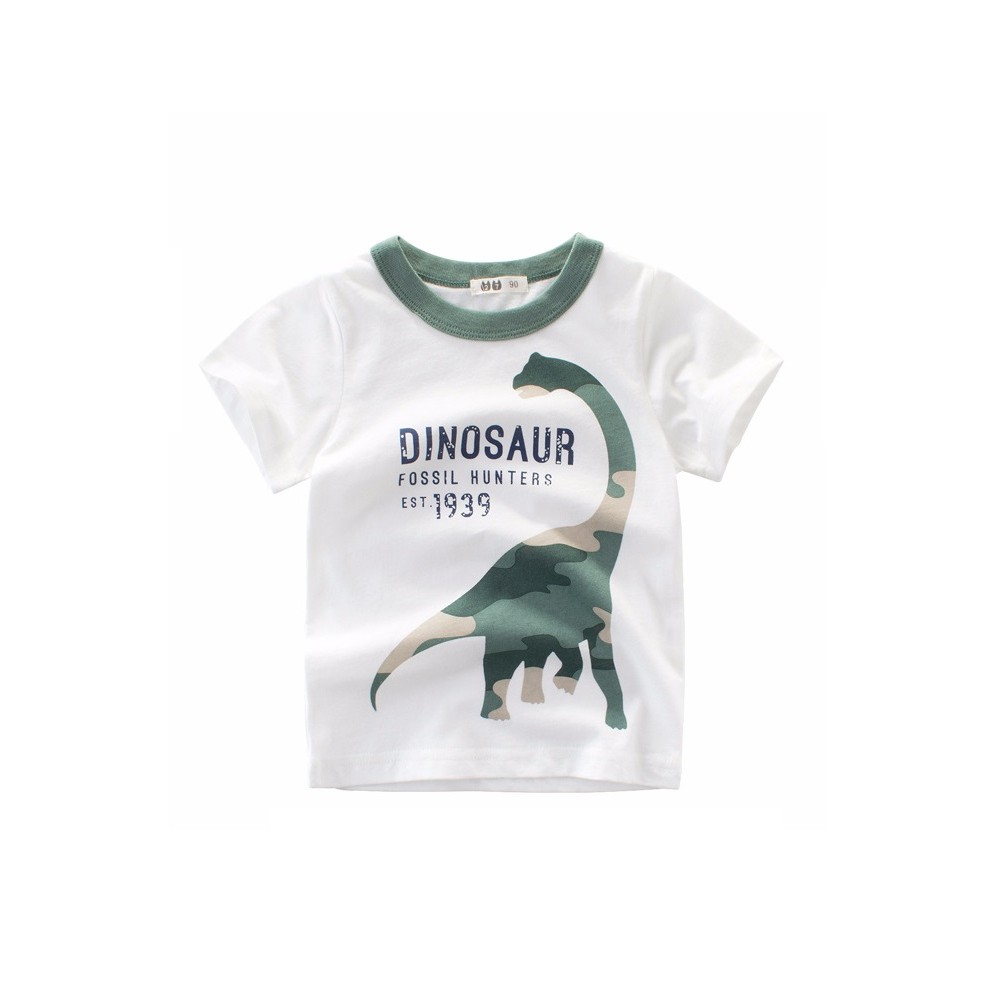 Dinossauro meninos camiseta de manga curta crianças puro algodão roupas de verão bebê topos meninos camisa de fundo esti