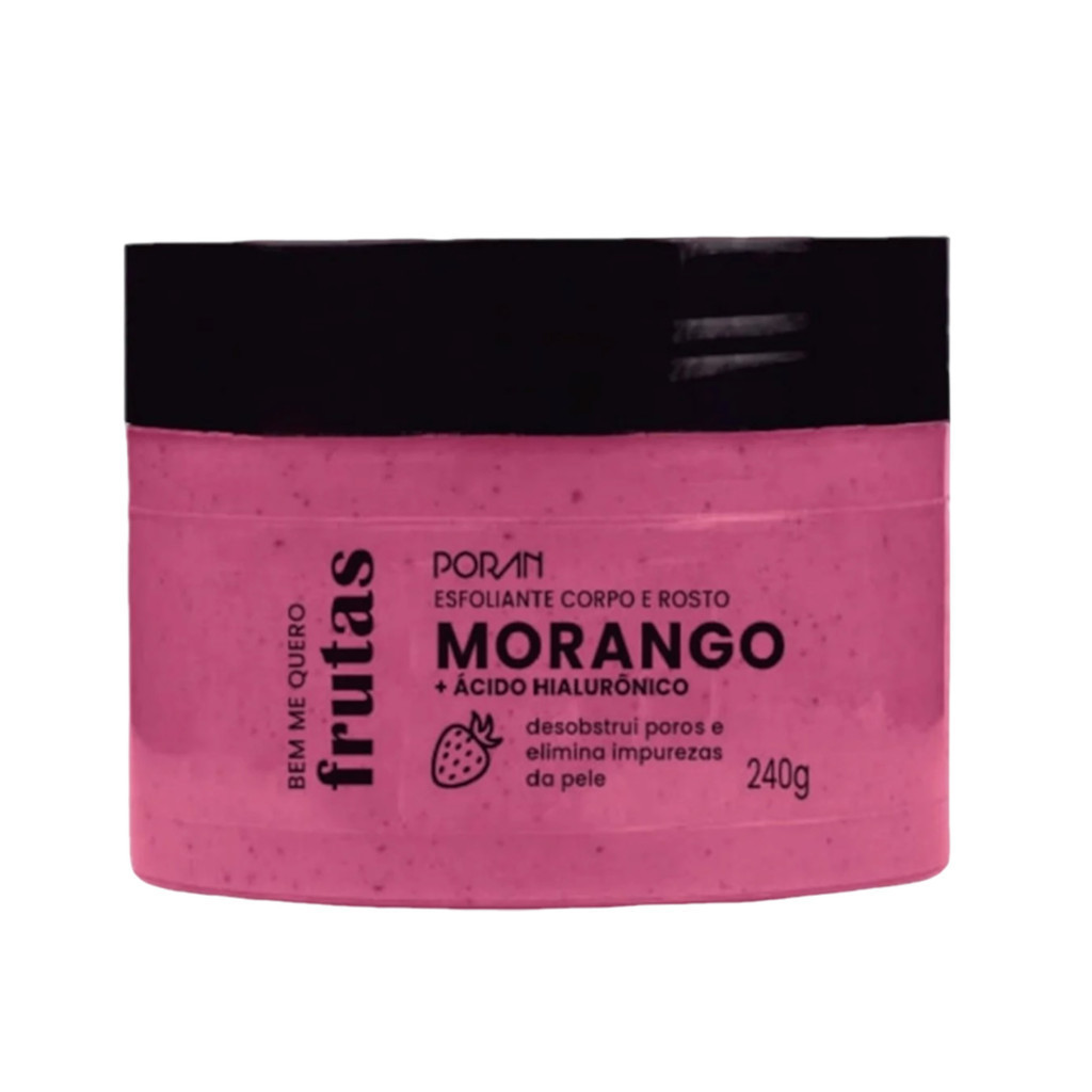 Esfoliante Corporal e Facial Morango + Ácido Hialurônico Porán PR240 | Hidratação + Renovação Celular | Vegano | 240g
