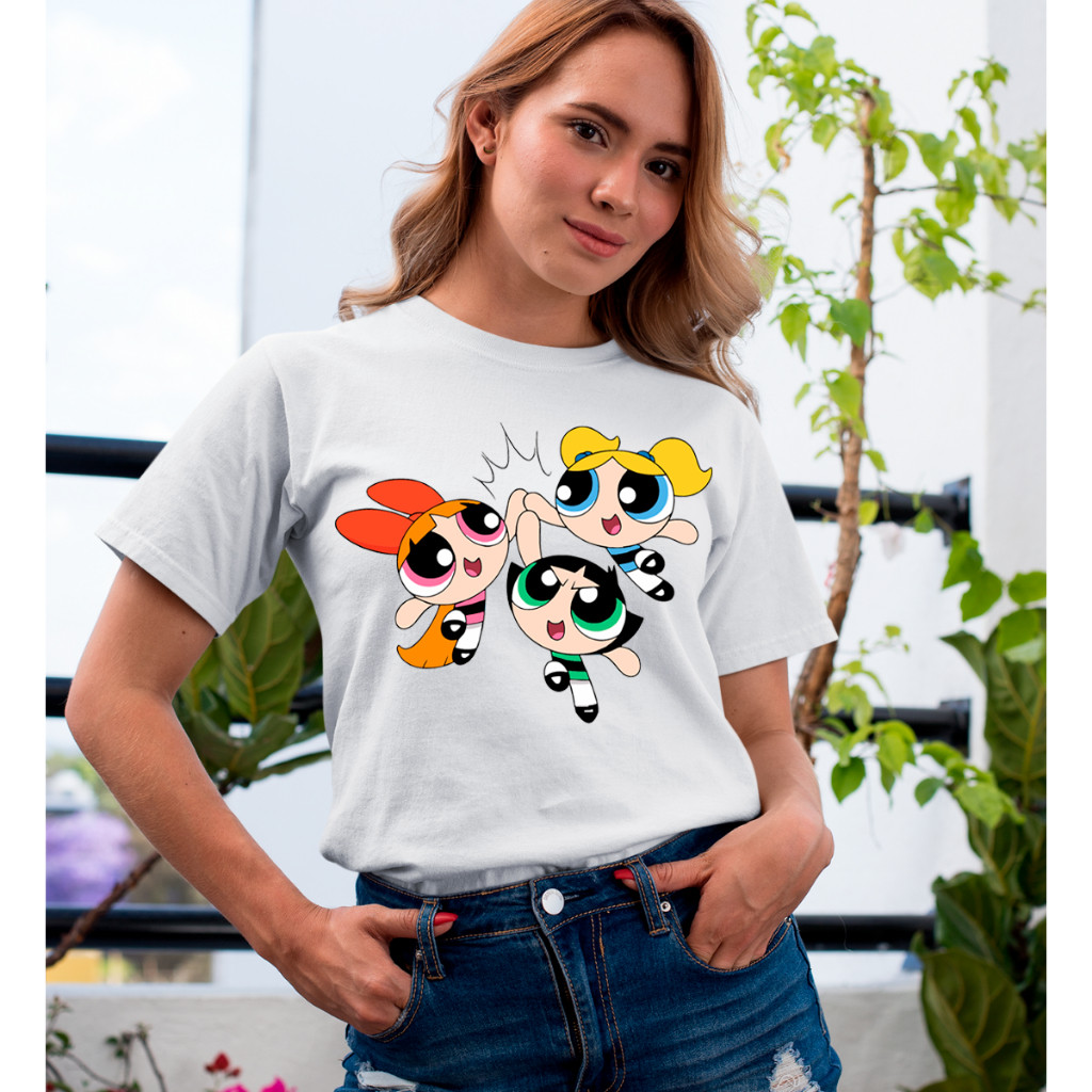 Camiseta Camisa Feminina Estampada Meninas Super Poderosas Cores Vivas Algodão Premium