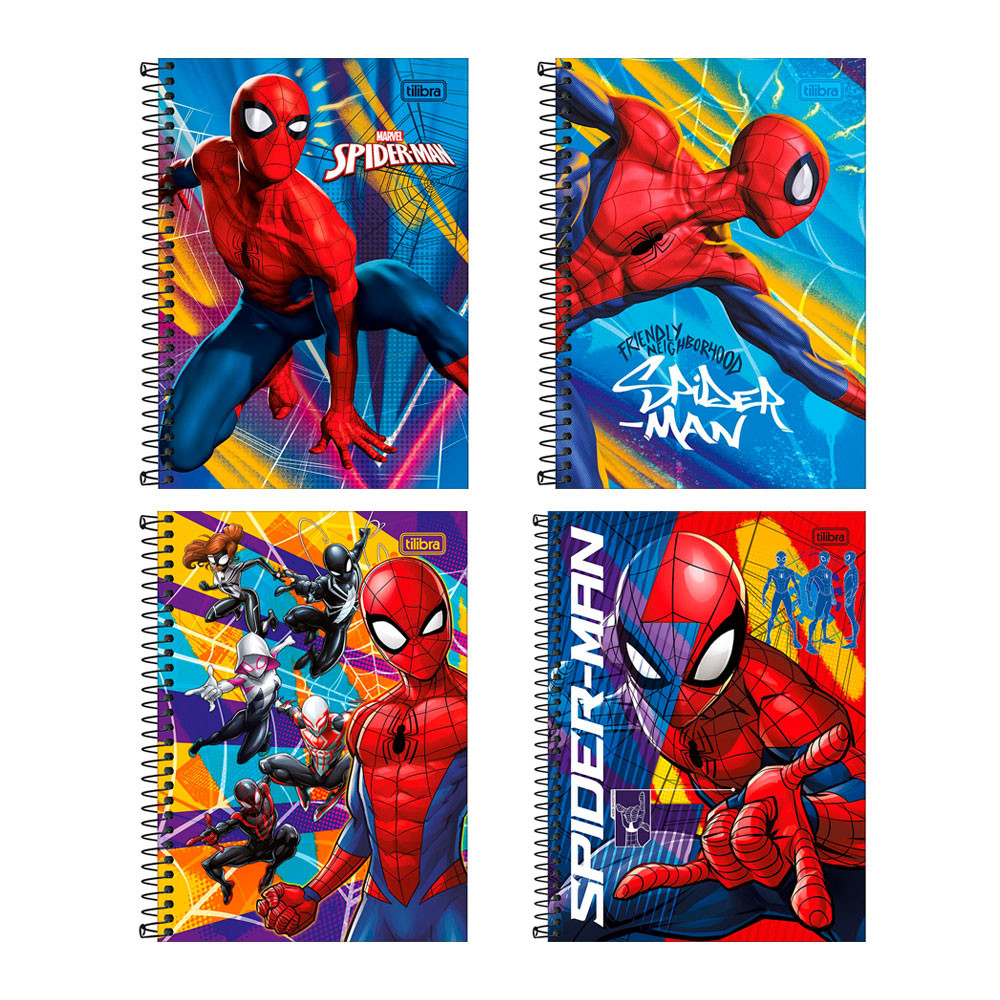 Caderno espiral capa dura 1/4 80 folhas Homem Aranha Tilibra em Oferta na Shopee