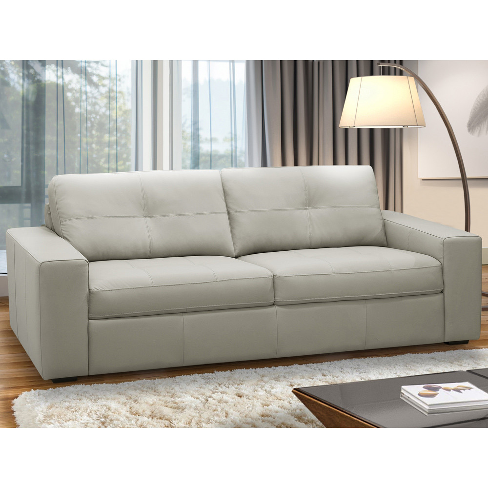 Sofá 3 Lugares Para Sala de Estar Living 235cm Vienne L06 Couro Cinza Claro - Lyam Decor