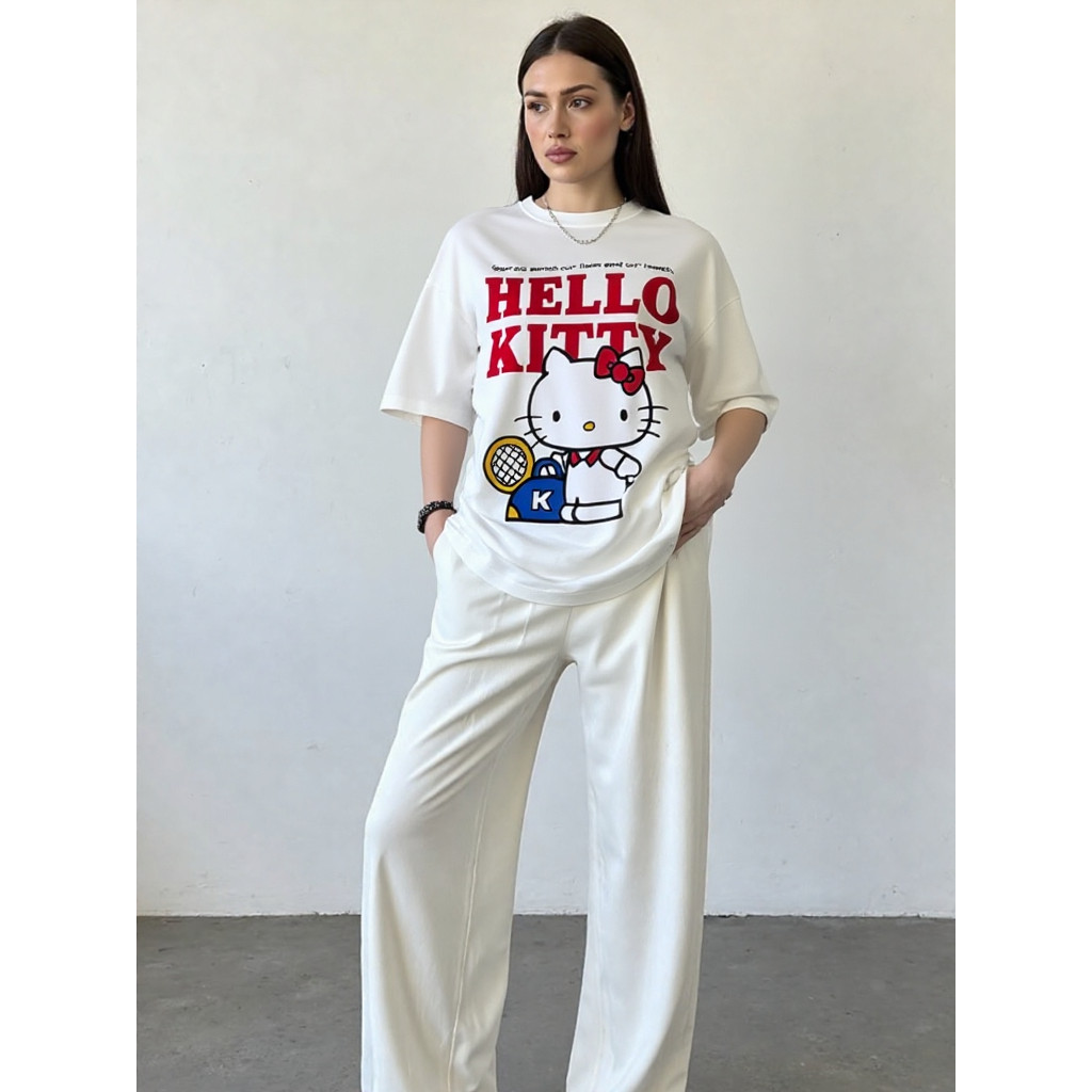Camiseta Feminina Hello Kitty 100% Algodão Tshirt Blusão Blogueira Streetwear Academia Gym Oversized