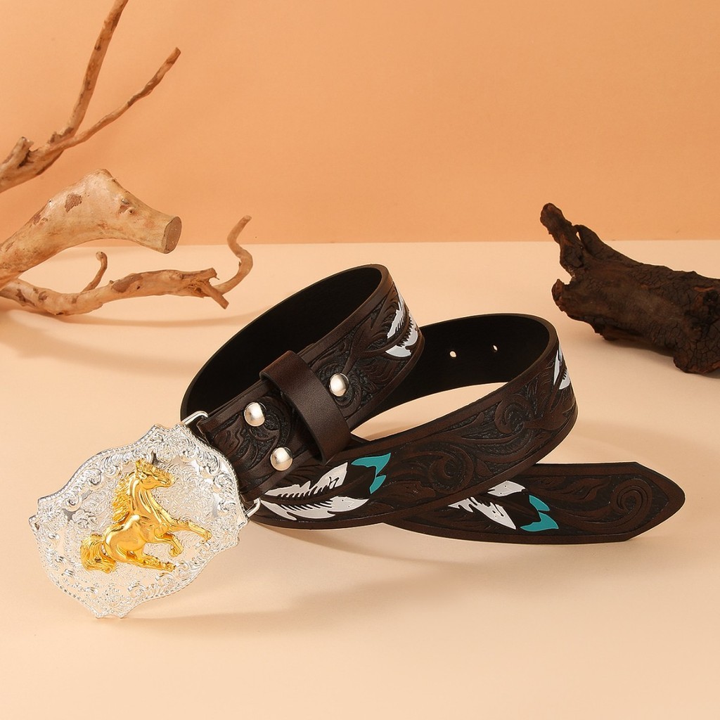 Cinto jeans ocidental masculino exclusivo esculpido retrô jovem em relevo cinto dominador