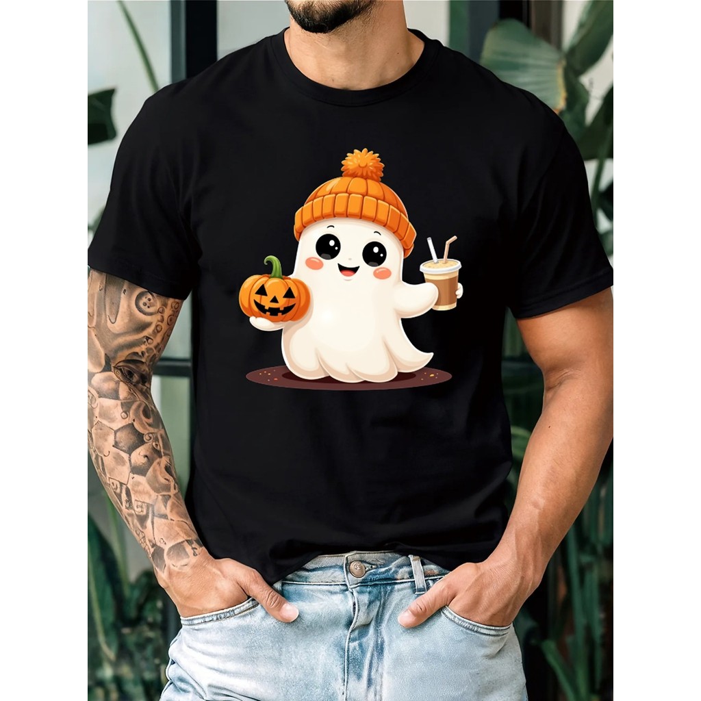 Camiseta Unissex Masculina e Feminina Premium Plus size Ghost Pumpkin Coffee Básica  100% Algodão Confecção Própria