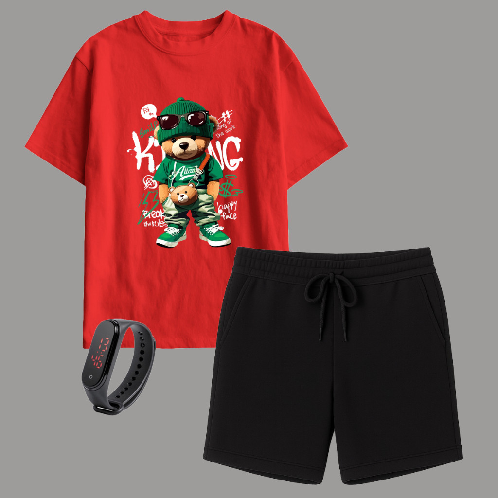 Kit Camiseta Infantil Urso Menino e Short Masculino Moletinho Brinde Relógio em Oferta na Shopee