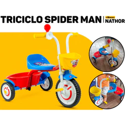 Mini Triciclo Homem Aranha Motoca Menino Spider Man Nathor C/ Pedal Seguro Buzina Cestinha Porta Brinquedo