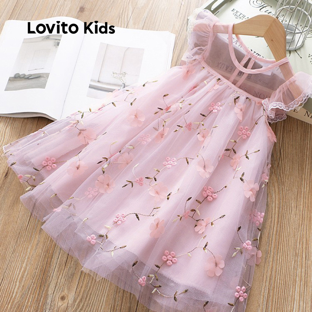 Lovito Vestido Infantil Elegante Malha Contrastante Gota DÁgua Boa Textura Primavera/Verão Vestido Rosa Menina LNL106173 em Oferta na Shopee