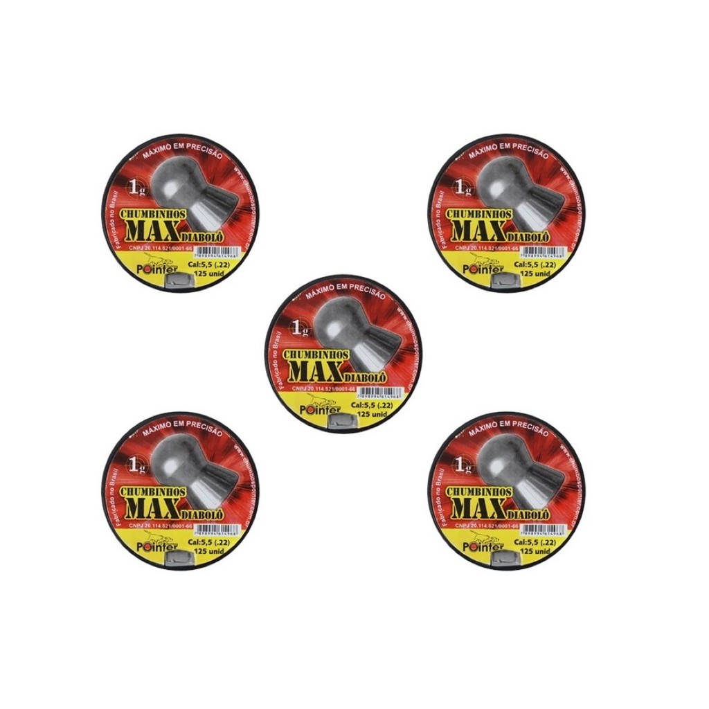 Kit 05 Chumbinhos Pointer Max Diabolô 5.5mm 125un. em Oferta na Shopee