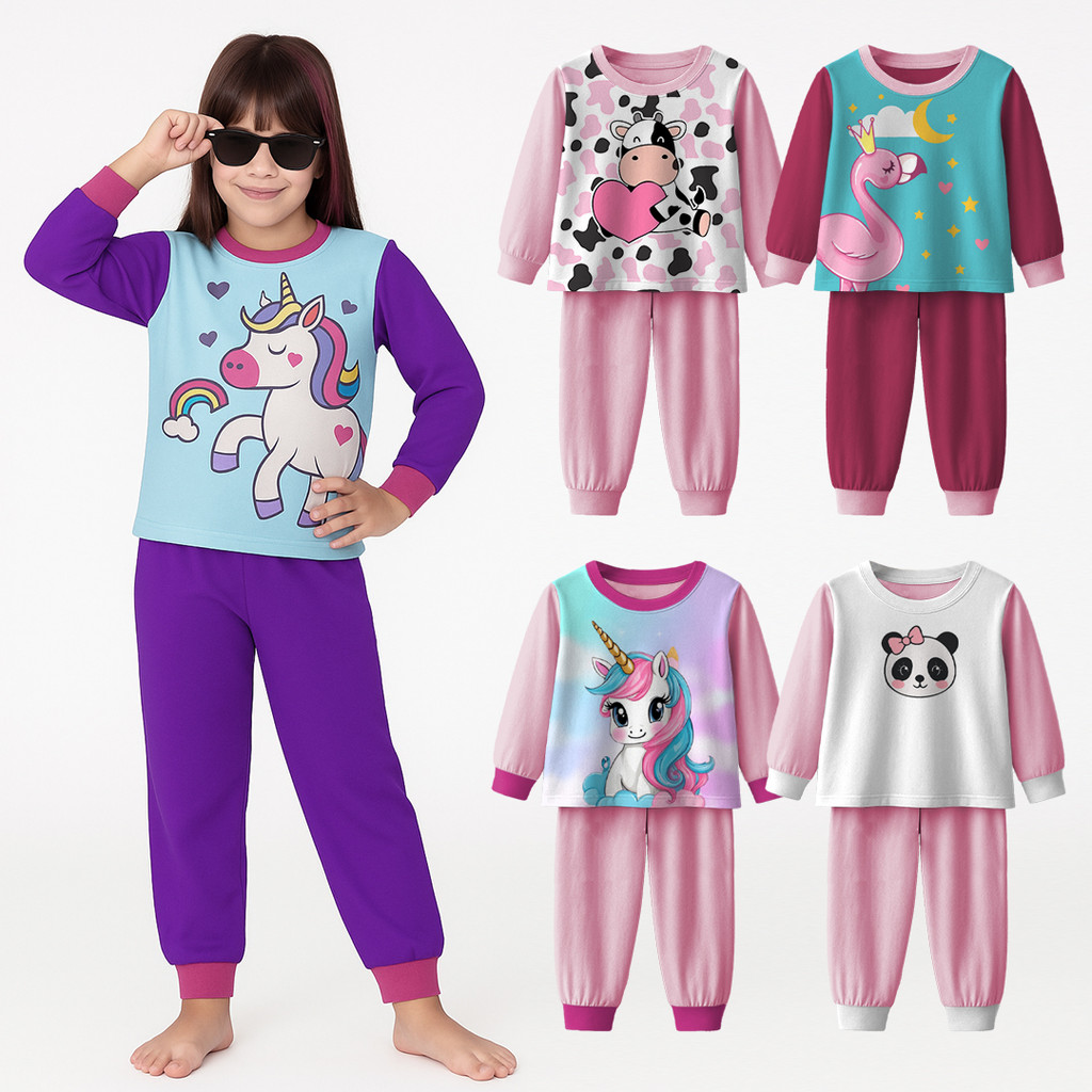 Kit 2 ou 6 Peças Pijama Infantil Menina Inverno – Manga Comprida – Conjunto Sortido 1 a 10 Anos