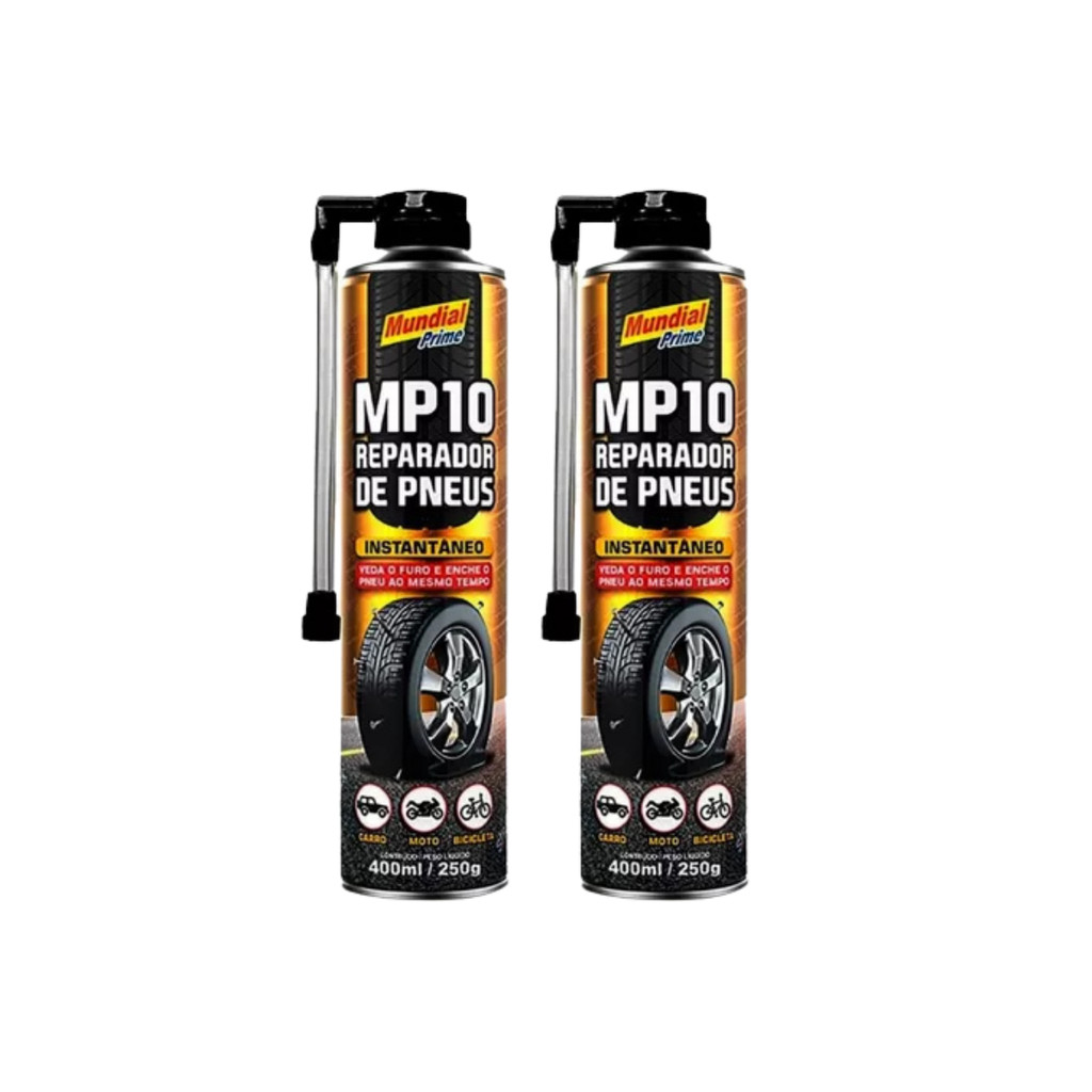 Kit 2 Reparador de Pneus Veda Furos Carro, Moto e Bicicleta 400ml - Mundial Prime