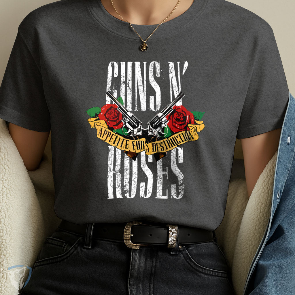Guns N’ Roses Camiseta Unissex | Estilo Rock Anos 80 com Rosas e Pistolas em Oferta na Shopee