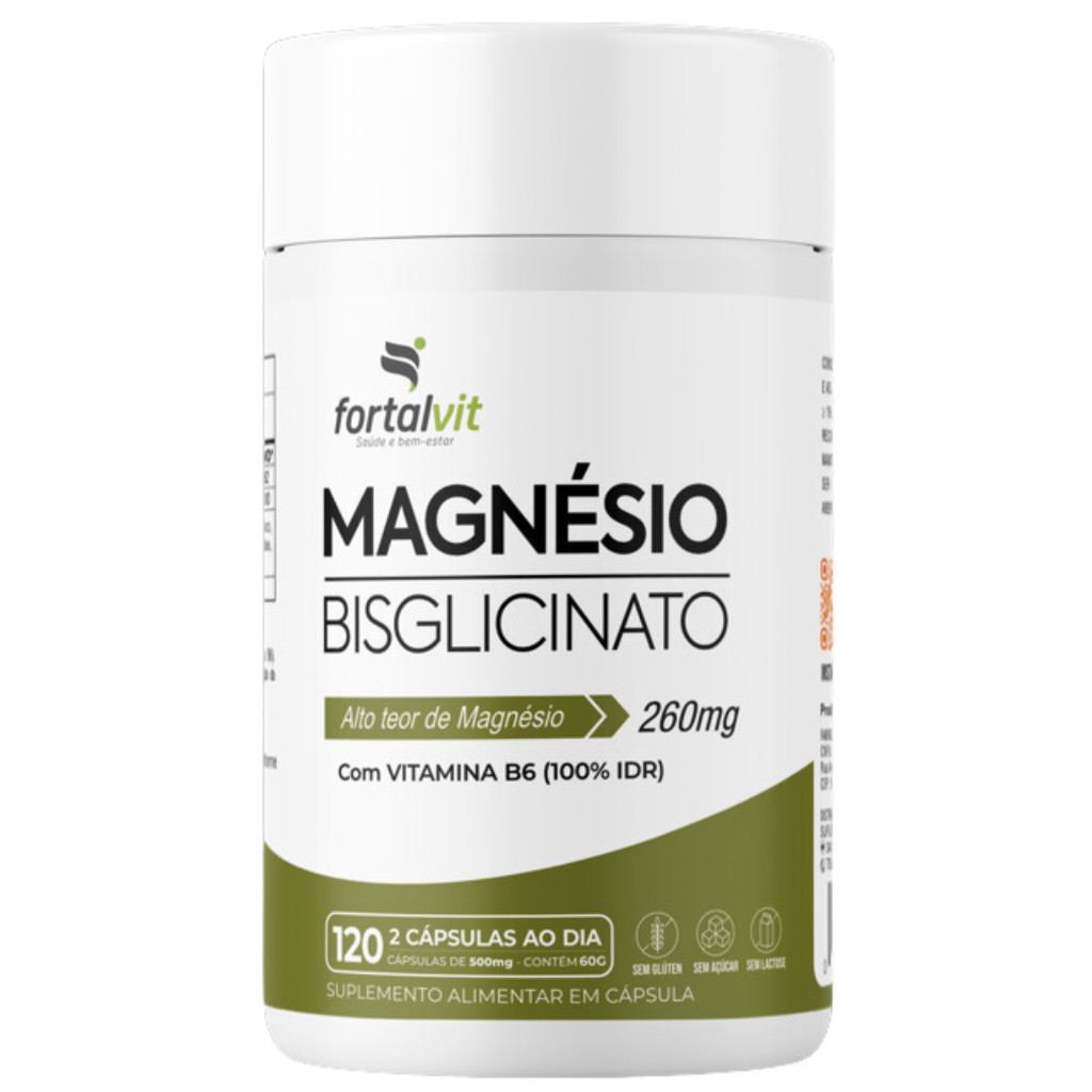 Magnésio Bisglicinato Longa Duração: 2 Meses de Uso, 260mg Magnésio + Vitamina B6, 120 Cápsulas, Fortalvit