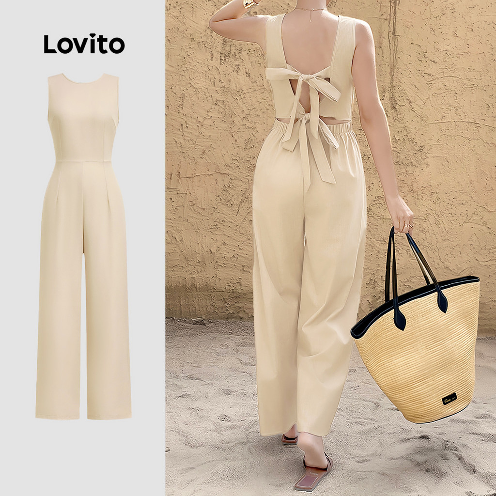 Lovito Macacão Boho com Gravata Nas Costas Primavera/verão Macacão Cáqui para mulheres L149ED270 em Oferta na Shopee