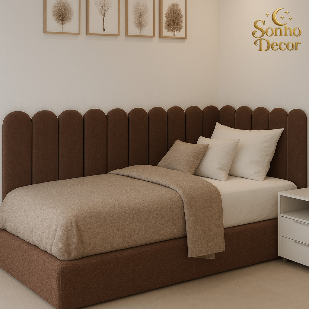 KIT Cabeceira Modular Estofada Nuvem 45x20cm Cama de Solteiro em L(15 PEÇAS)