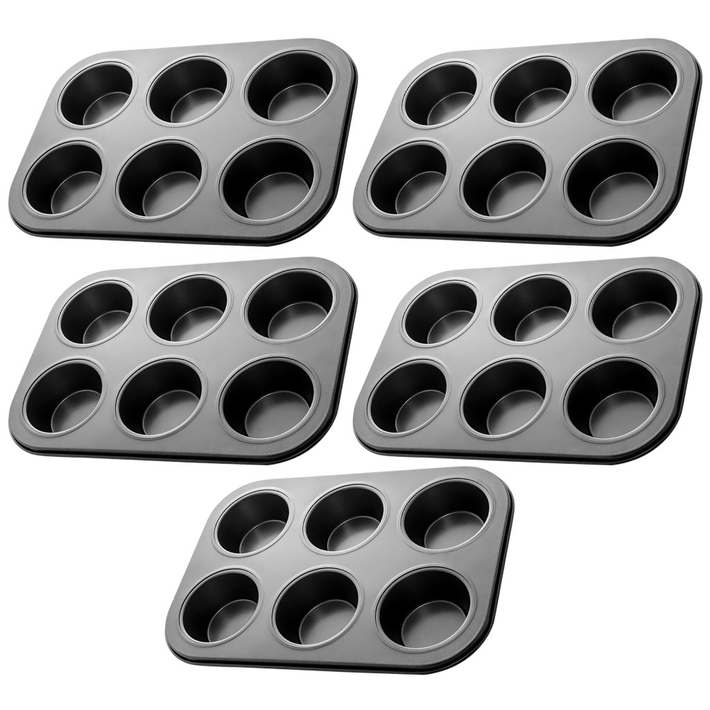 Kit 5 Assadeira Forma Antiaderente 6 Bolinhos Cupcake Teflon Pão Mel Queijo Grande Não Gruda Empada