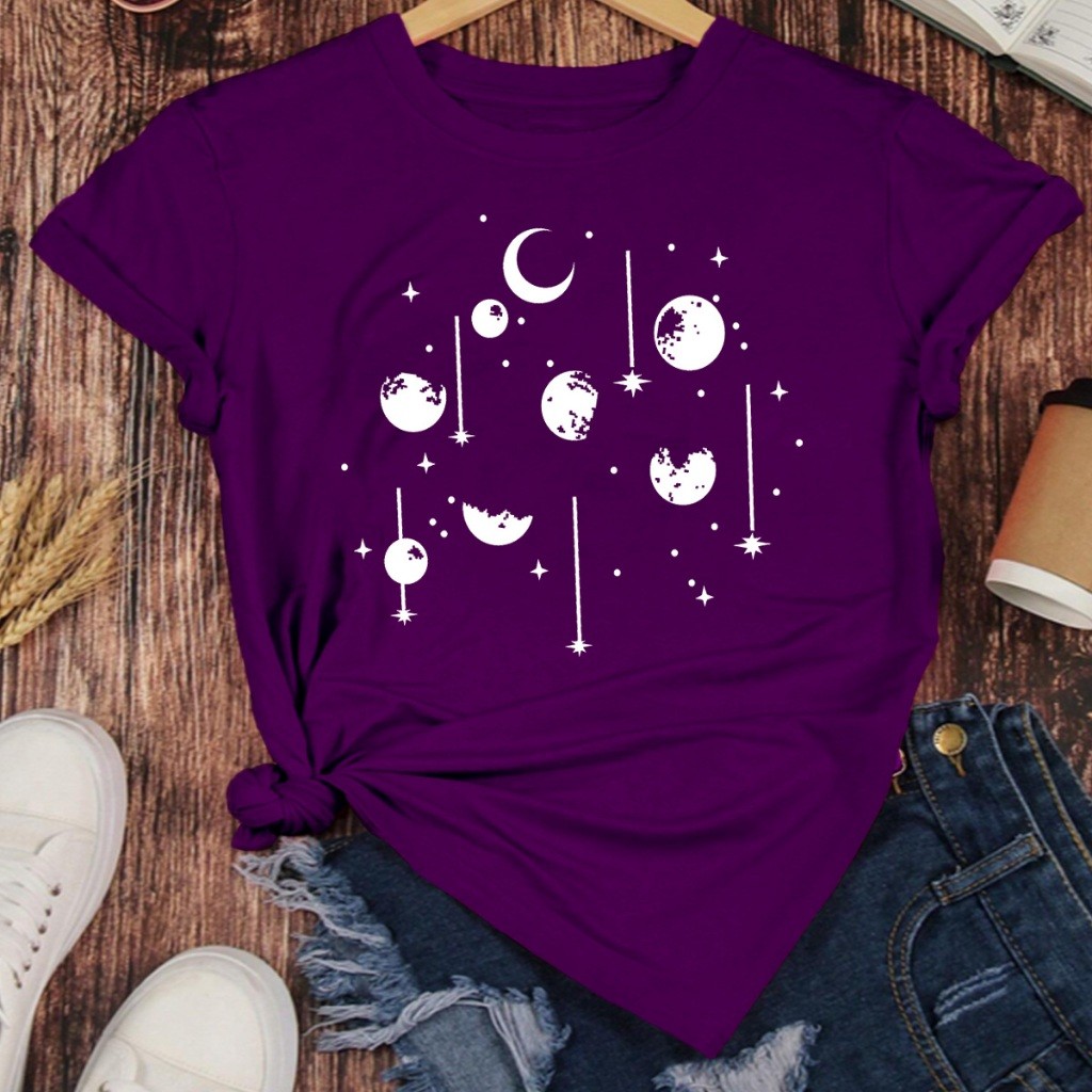 Linda Camiseta Oversized Feminina Academia Plus Size Estampa Desenho Céu Lua Estrelinhas Universo Astrolo Entrega Direta
