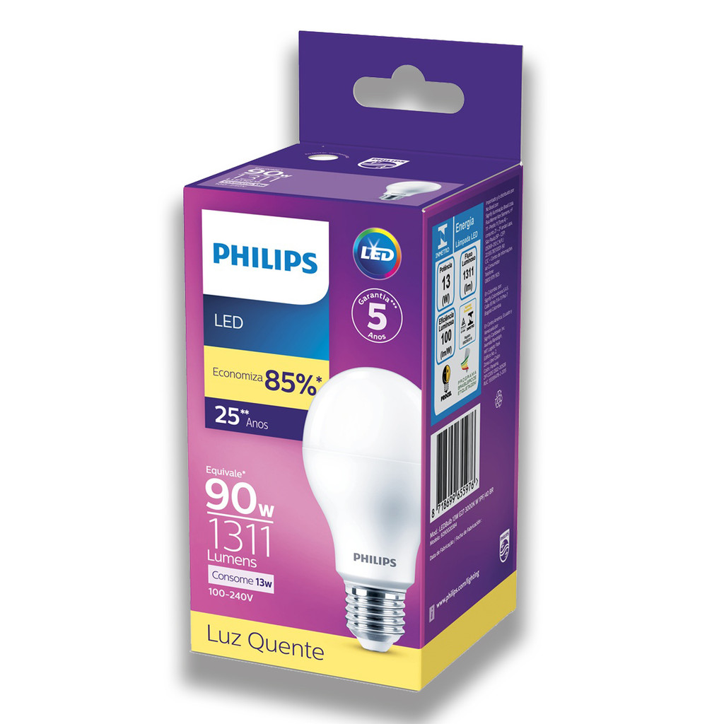 Lampada Bulbo Led Philips 13W bivolt Luz Amarela 3000K E27