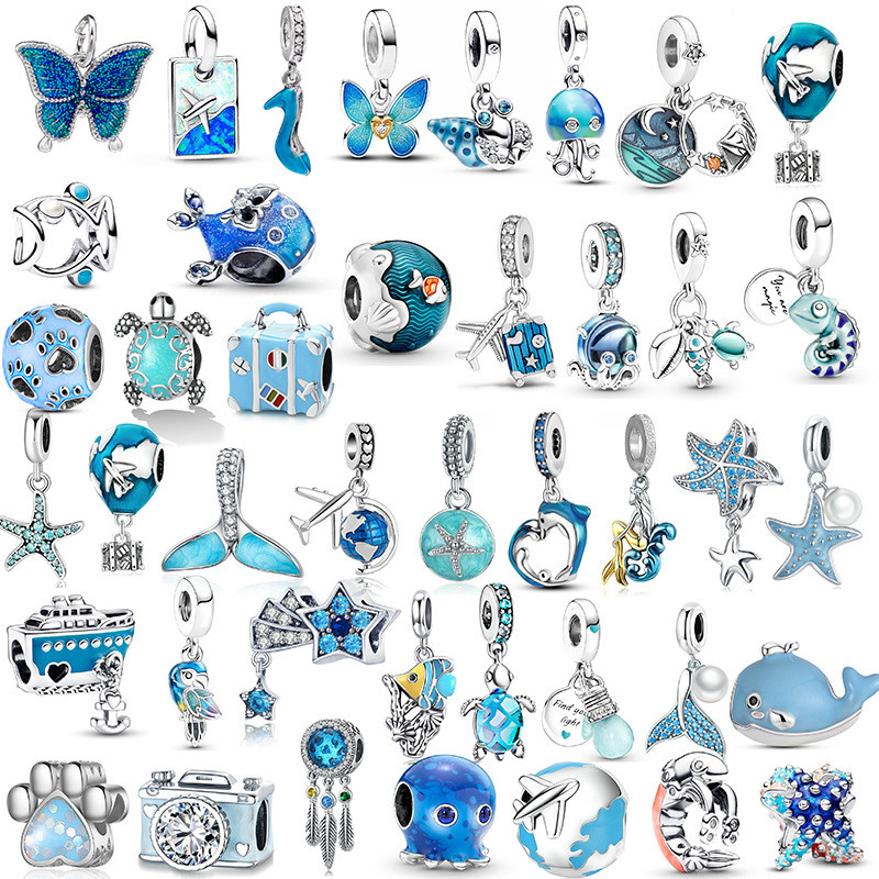 Berloques De Prata 925 Clássico Charme Luz Azul Série Pulseira Acessórios Estilo Marinho Colar DIY Jóias Presente em Oferta na Shopee