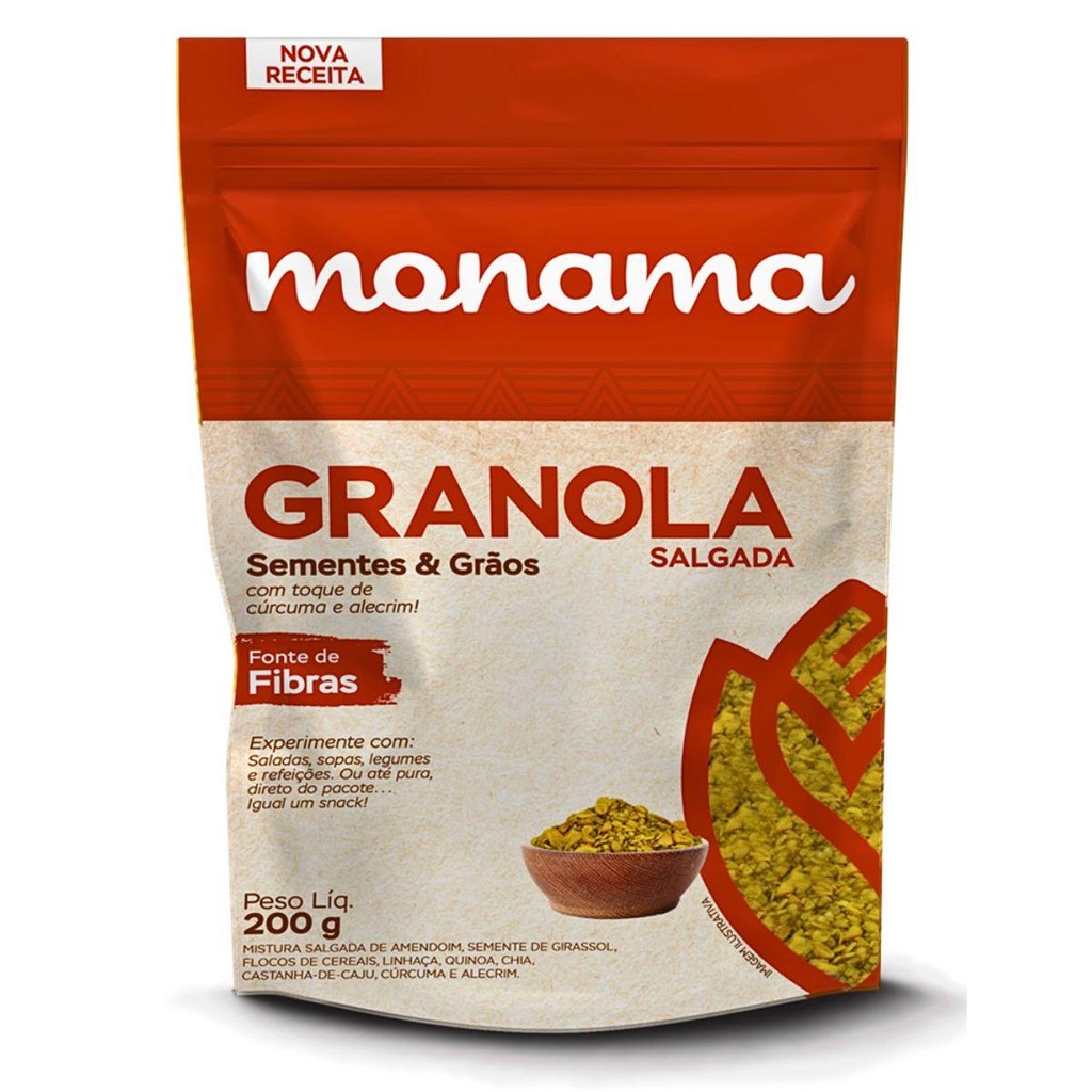 Granola Salgada Alecrim E Cúrcuma 200G Sem Glúten Monama em Oferta na Shopee