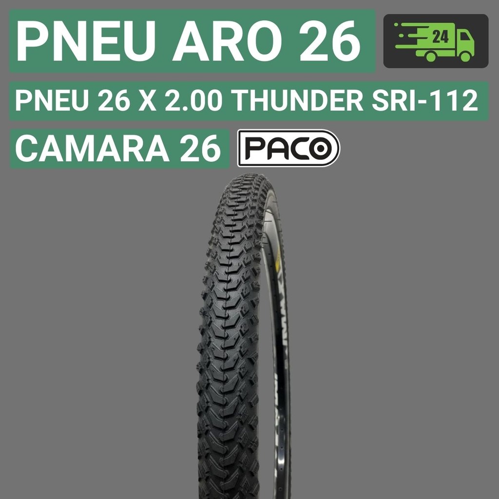 Pneu Aro 26 Thunder Pneu Aro 26 Bicicleta Preto c/ Cravo Pneu aro 26 X 2.00 SRI-112 PSI máx 65 Paco em Oferta na Shopee