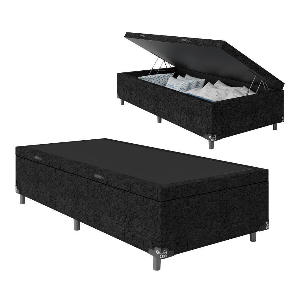 Cama Box Baú Solteiro Suede Preto 42x88x188 em Oferta na Shopee