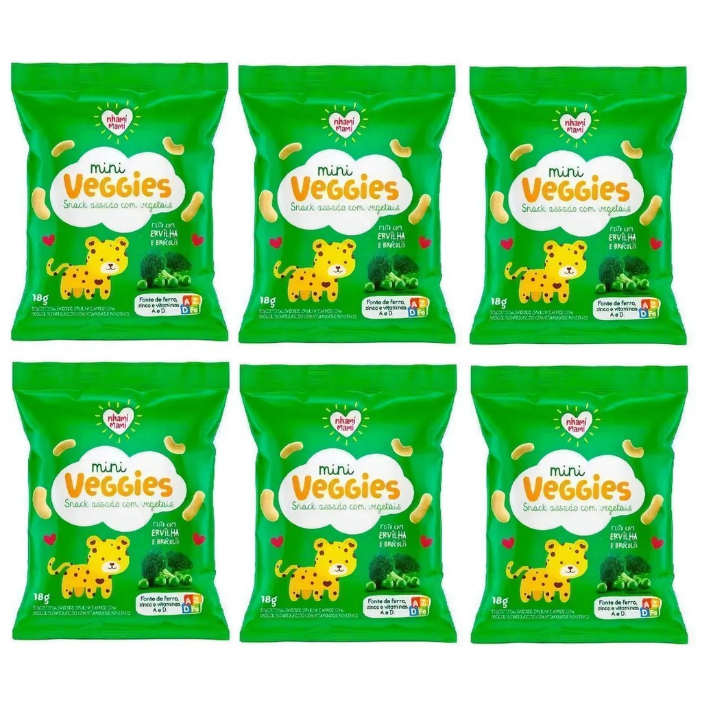 Mini Veggies Snack Ervilha E Brócolis 6x18g - Nhami Mami