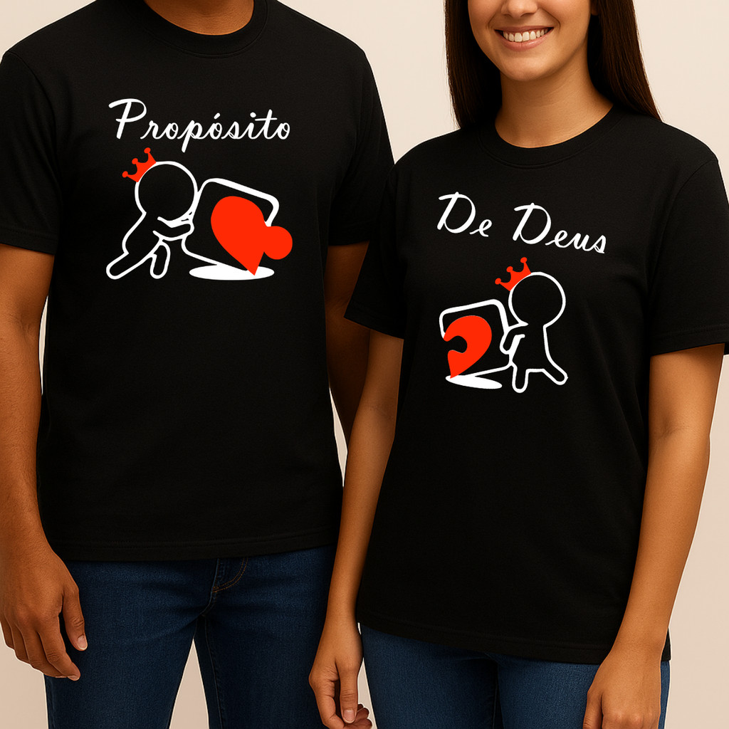 Kit Camiseta Casal Evangélico Propósito de DEUS Preta (2 CAMISETAS) 100% Algodão Envio imediato