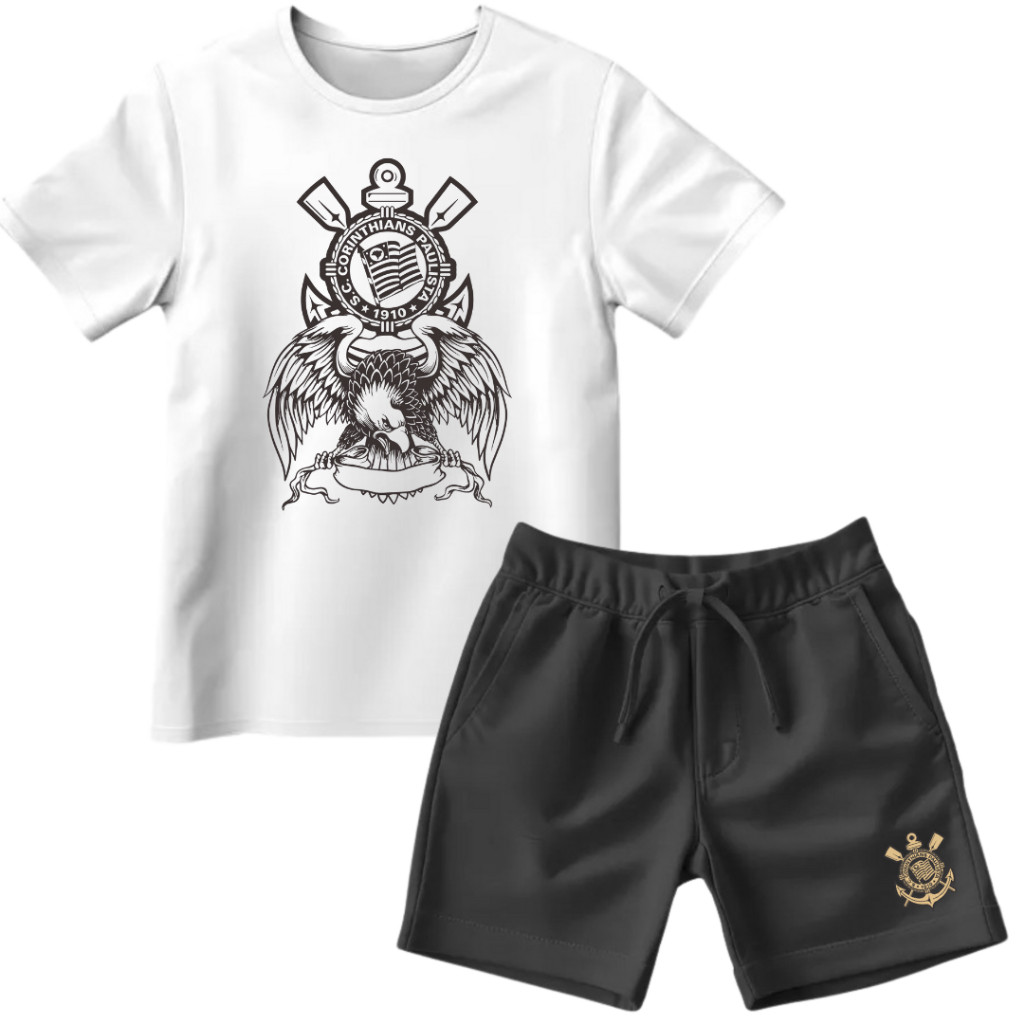Kit Camiseta e Short Infantil Juvenil  Com seu Time Moda Infantil Camisa Unissex
