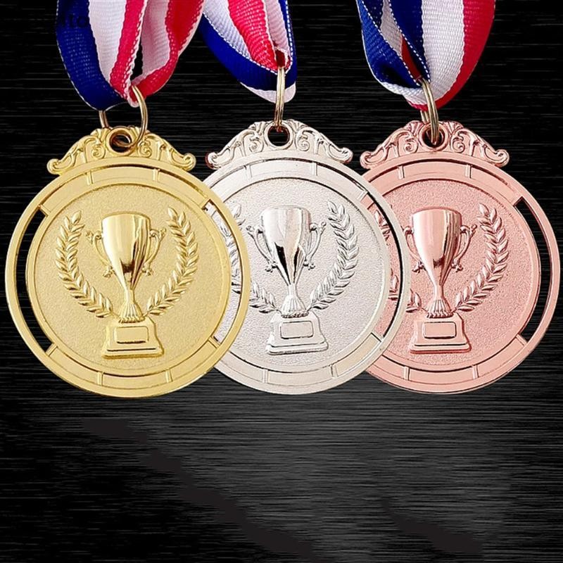 [Dhiint] 1 Unidade 2 " Ouro Prata Bronze Medalha De Prêmio Medalhas Redondas De Liga De Zinco Com Fita De Pescoço 1o 2o 