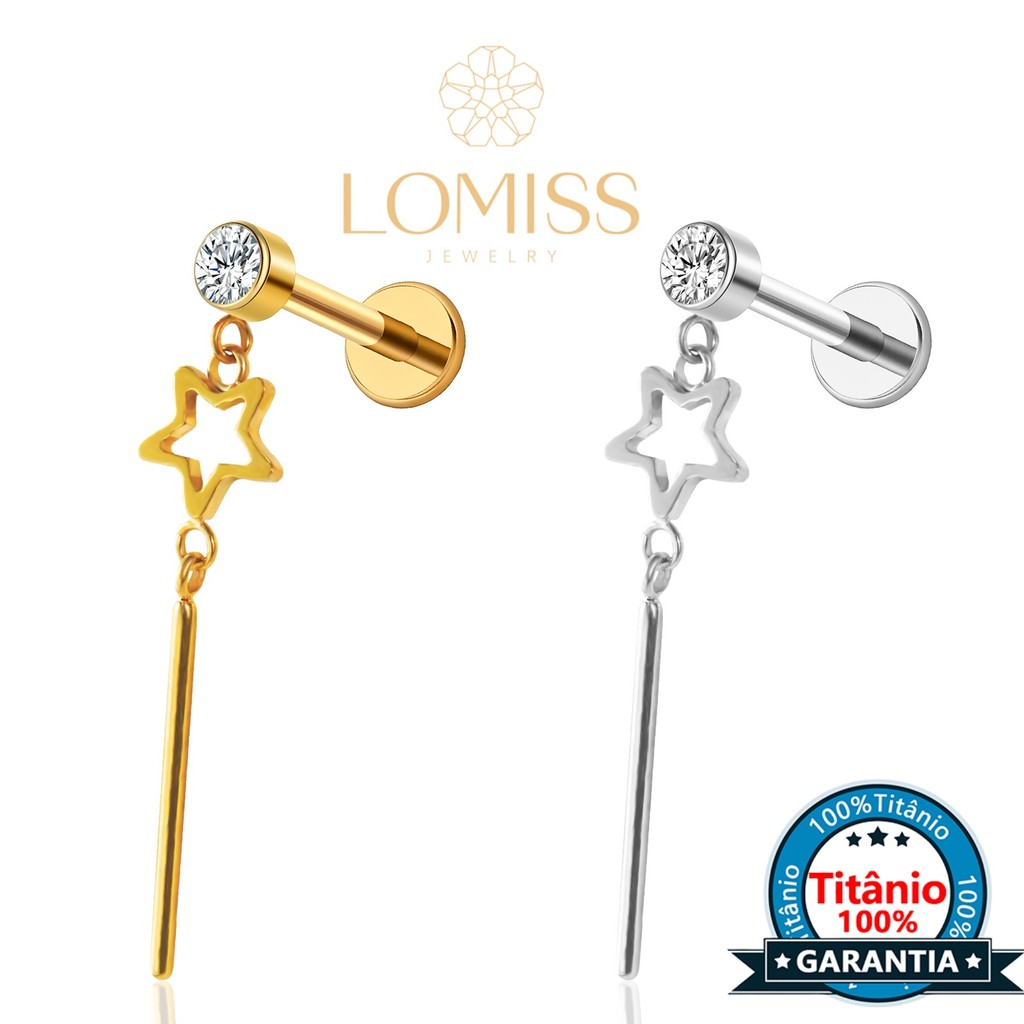 Piercing Labret Tragus Titânio Com Pingente Estrela Zircônia | Rosca Interna Boca Helix Nariz Flat Conch Lóbulo em Oferta na Shopee
