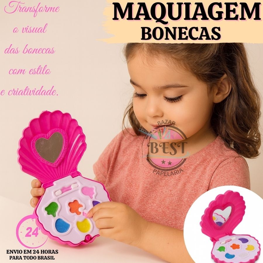 Maquiagem Infantil Para Bonecas Formato De Concha Sereia Rosa Lindo Presente Para Meninas