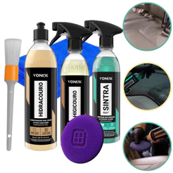 Kit Couro Vonixx Sintra Fast Hidracouro Higicouro Hidratante Higieniza e Revitaliza Bancos de Couro