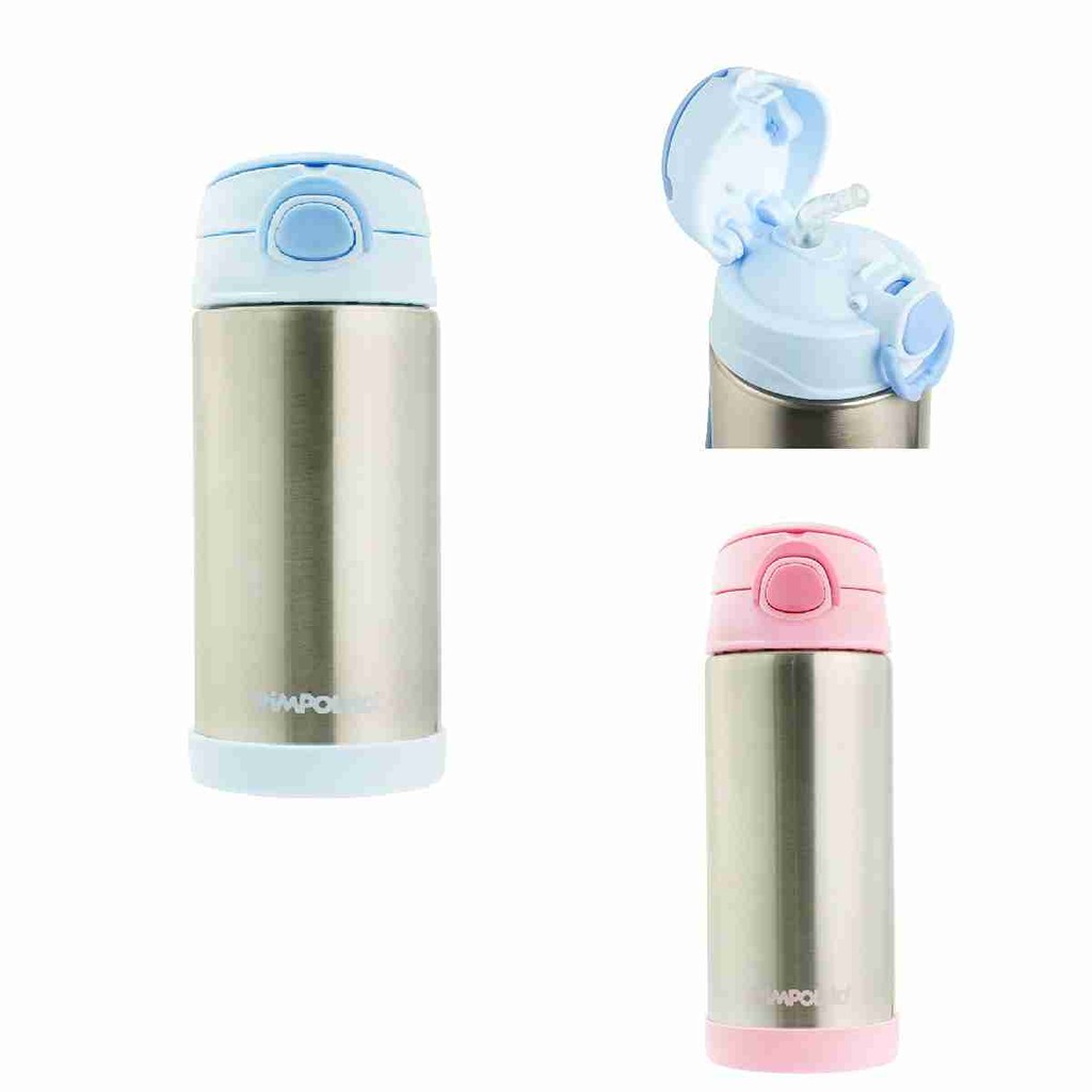 Garrafa Térmica Infantil Inox Aço Escovado 400 ml Azul e Rosa Pimpolho Garrafinha Termica Infantil