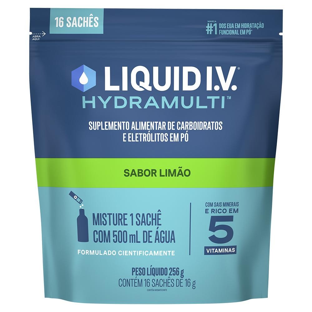 Suplemento Alimentar Pó Limão Liquid I.V. Hydramulti Pouch 256g 16 Unidades