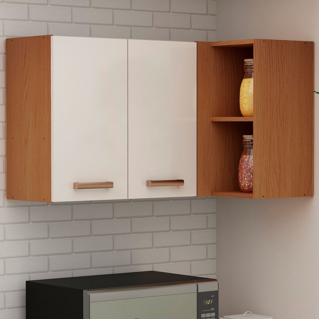 Armário Aéreo Cozinha de Canto 2 Portas 100% Mdf 1023 Freijó/Off White - Genialflex em Oferta na Shopee