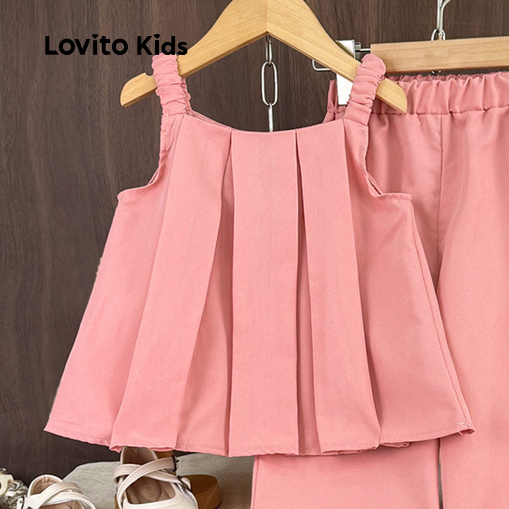 (NEW) Lovito Kids Conjuntos de Calças Elegantes com Pregas Simples de Primavera/verão Rosa LNL119174 em Oferta na Shopee