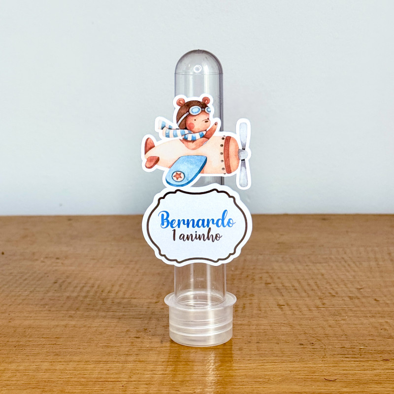 Apliques para Tubetes URSINHO AVIADOR / Tags com Nome / Personalizados para Lembrancinhas de Aniversário Infantil