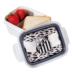 Pote Marmita Hermética Futebol Time Santos Divisória Travas Lanche Alimentos Micro ondas Freezer 850 ml Plasútil