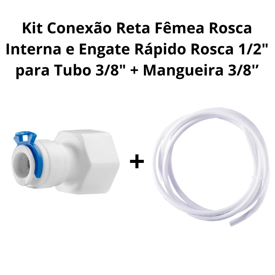 Conexão Reta Fêmea Rosca Interna e Engate Rápido Rosca 1/2" para Tubo 3/8" + Mangueira 3/8''