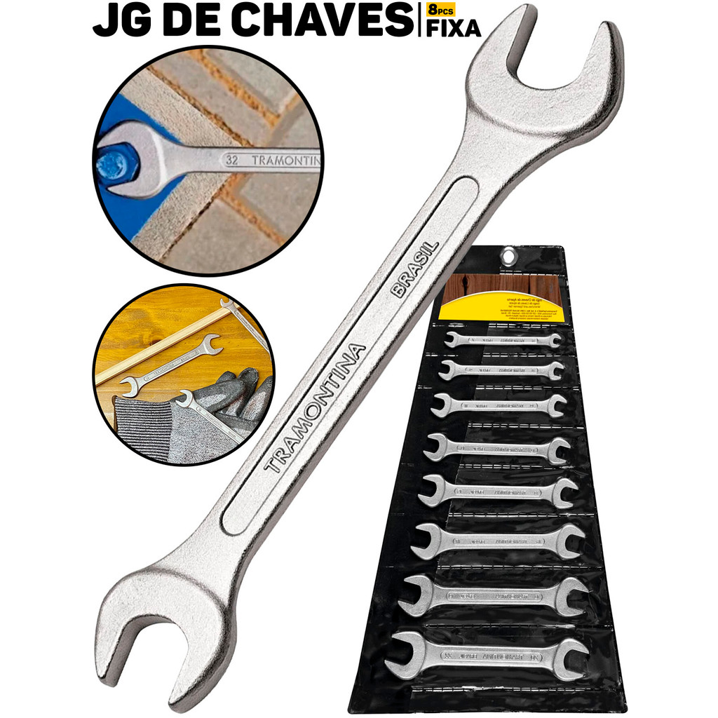 Kit Chaves Fixas Tramontina 8 Peças Aço Cromado P/ Oficinas Reparos Domésticos