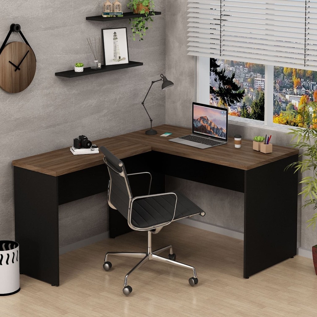 Escrivaninha Mesa Escritório em L 120x150cm Tampo 30mm Nogal em Oferta na Shopee