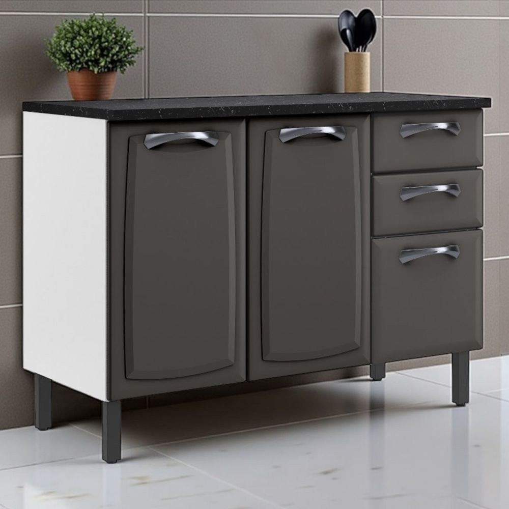 Balcão Cozinha em Aço 3 Portas e 2 Gavetas 120cm com Tampo New Premium Itatiaia  Grafite/Branco em Oferta na Shopee