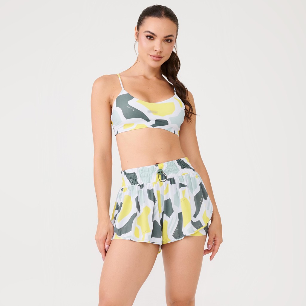 Short Com Pregas Estampa Awake Poliamida Soft em Oferta na Shopee