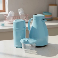 Kit Unibaby Porta Leite Garrafa Térmica Dosador Passeio 3pçs