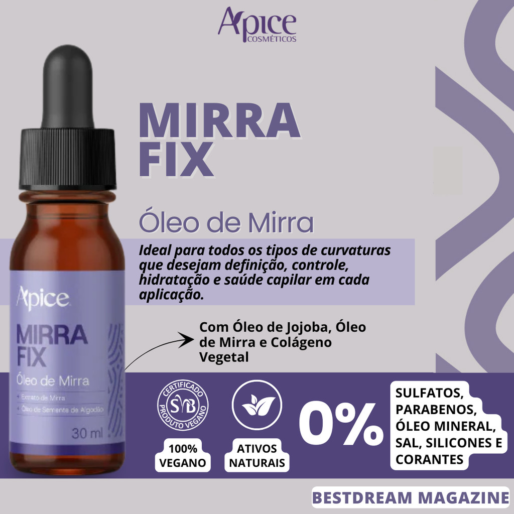 Kit Apice MirraFix Oleo Mirra + Ativador Antifrizz Cachos Curvaturas Hidratante Cabelo Vegano 500g